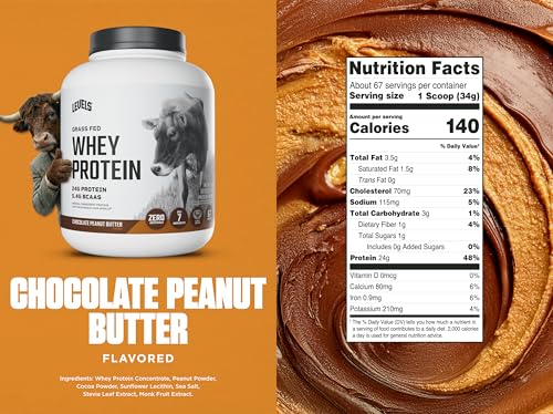 Image of Levels Grass Fed Whey Protein Powder, No Artificials, 24G of Protein, Chocolate Peanut Butter, 5LB