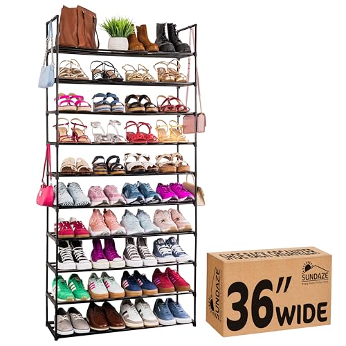 Sundaze Shoe Rack – 10 Tier Metal Shoe Rack for Front Door Entrance, Sturdy Tall Shoe Organizer for Closet, Bedroom, Entryway, Garage, Black Metal Shoe Shelf, Holds Up to 50 Pairs