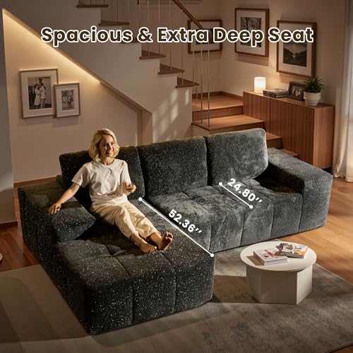 Image of 114 inch Glitter Cloud Sectional Couch with L-Shape Chaise, Modern Boneless Couches for Living Room, Fluffy Tufted Deep Seat Modular Sofa in a Box No Assembly
