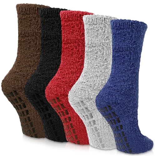 Image of AIBFRID Slipper Socks with Grips for Women Men, Mens Non Slip Ankle Fuzzy Soft Fluffy Sleep Socks Winter Thick Warm Cozy Grip Hospital Socks for Women Girls