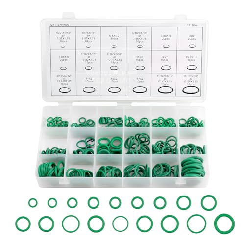 270PCS 18 Sizes AC O Ring Kit Oil Resistant Car Rubber O Ring Assortment Kit for Sealing Car AC Compressor Professional ACS Gasket Kits Cars Accessories with Box