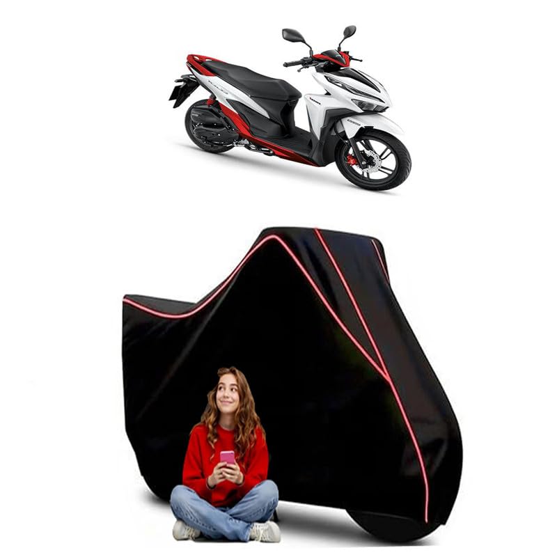 Image of Click 150 Scooty Bike Cover Water Resistant Outdoor Use Universal Fit Scooters Motorcycles Heavy Duty UV Protection Dust Rain Scratch Resistant Elastic Bottom Black Blue Piping