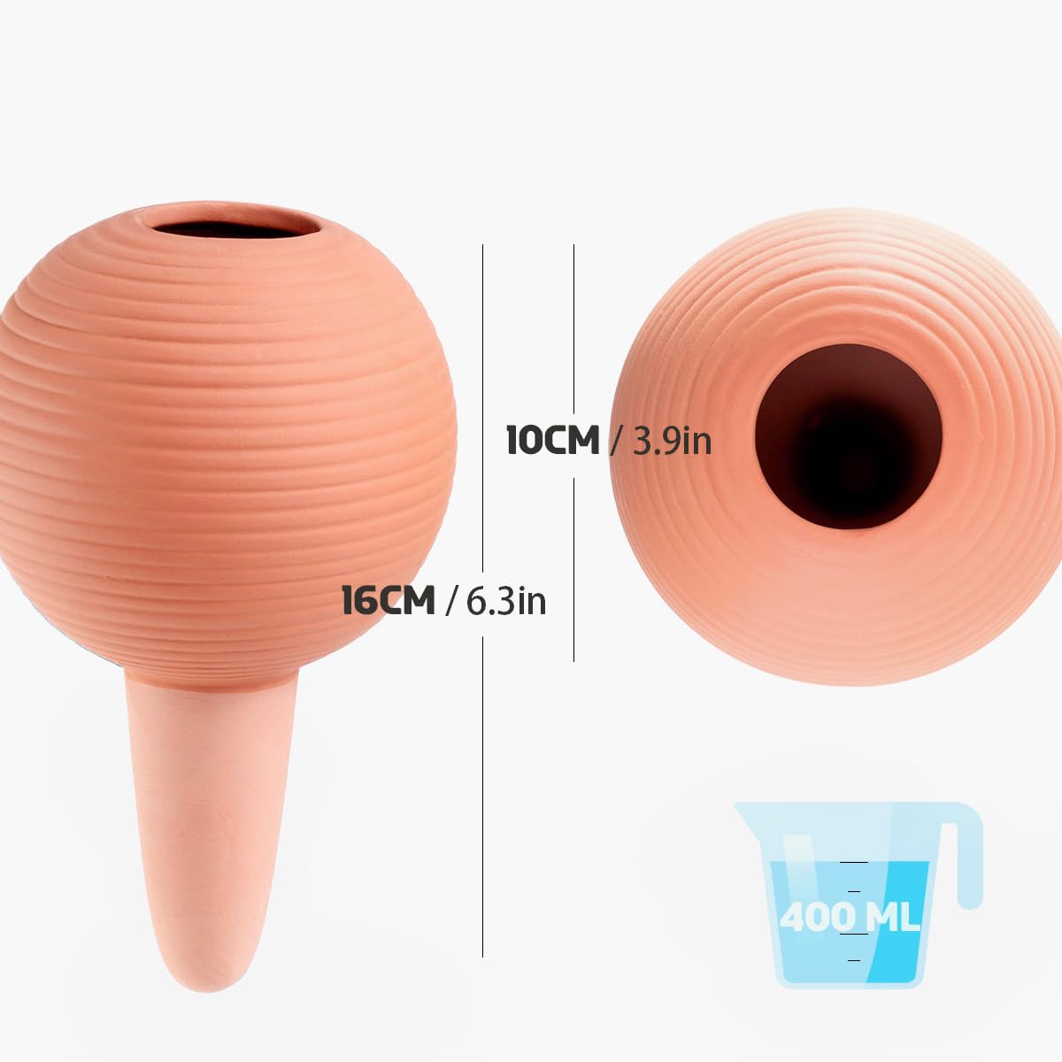 TerraCotta Lot de 4 piquets d'arrosage automatique pour plantes, 400 ml, avec bouchons en liège pour plantes en pot, orange
