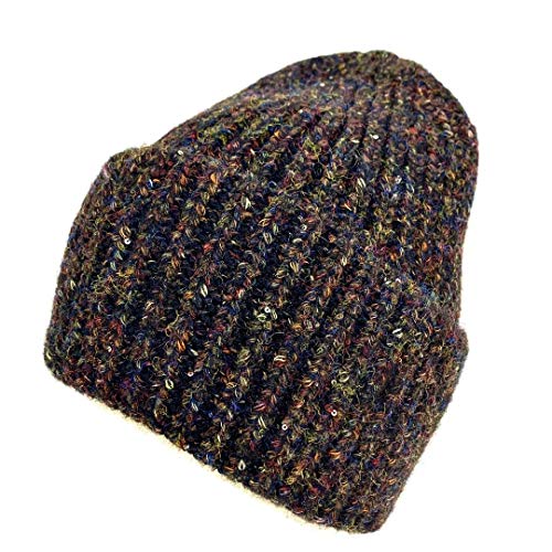 AOXUE Wool Beanie with Sequins Knitted Beanie Hat Winter Hat for Women (Black)