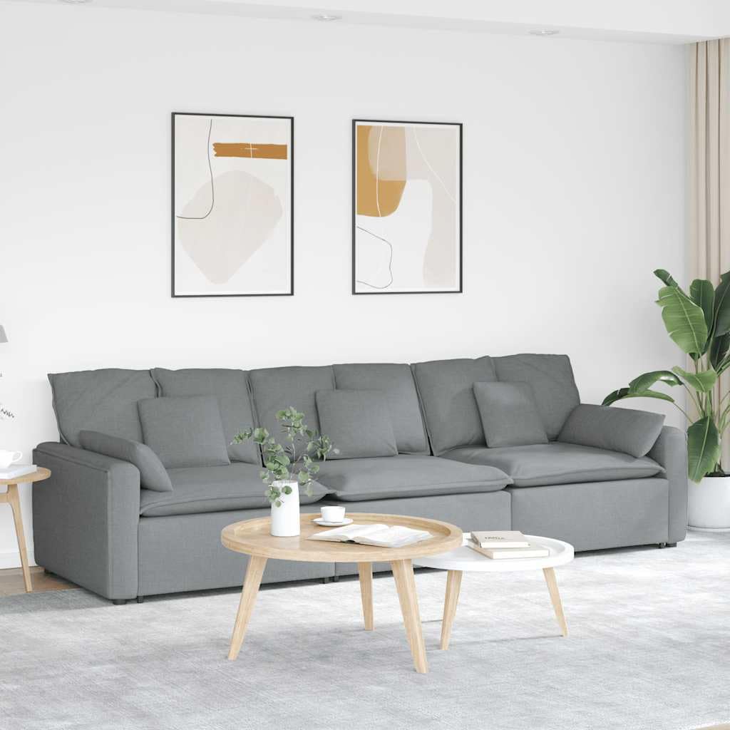 Sofá modular con cojín gris claro, acolchado de tela y relleno de espuma, 324 x 105 x 64 cm, 3 piezas de elemento de montaje para sala de estar, flexible con marco de metal resistente y