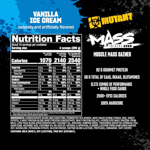 Image of Mutant Mass Extreme Gainer Protein Powder - High Calorie Weight Gainer with Whey Protein & BCAAs for Muscle Mass & Weight Gain - Vanilla Ice Cream 6 lbs