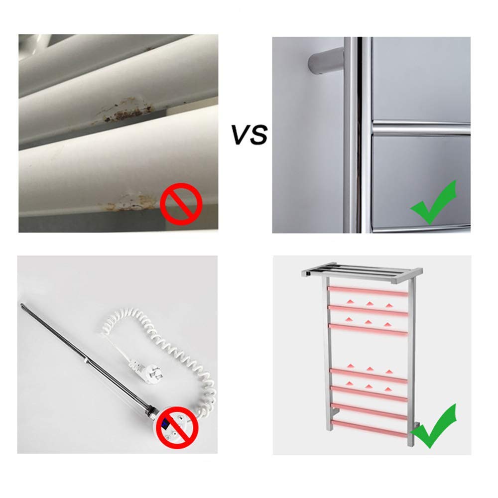 Toallero eléctrico calefactado de Acero Inoxidable 304, radiador de diseño Curvo, toallero eléctrico de Pared con 4 Barras, para baño, cableado.(HardWire)