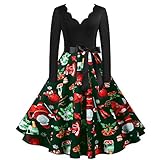 Sumuqi Damen Weihnachtskleid Elegant Langarm Vintage Weihnachtskleider Damen Rockabilly Kleider Damen Brautkleid Kleider Frauen Blusenkleid Christmas Dresses Mädchen Rot Festlich Festival Große Größe