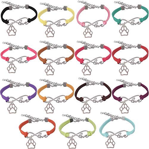 15 Colors Dog Paw Print Bracelets Adjustable Puppy Dog Paw Print Bracelets Bangle Bracelets Love Print Bracelets for Kids Gifts Animal Themed Party Decor