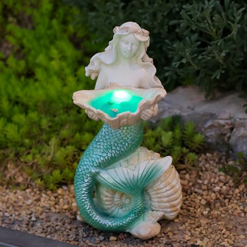 Tuzsocr Gartendeko Figuren für Außen,Solar Meerjungfrau Statue,Meerjungfrau Skulptur mit LED Solarleuchten,Geschenk für Frauen Mama...