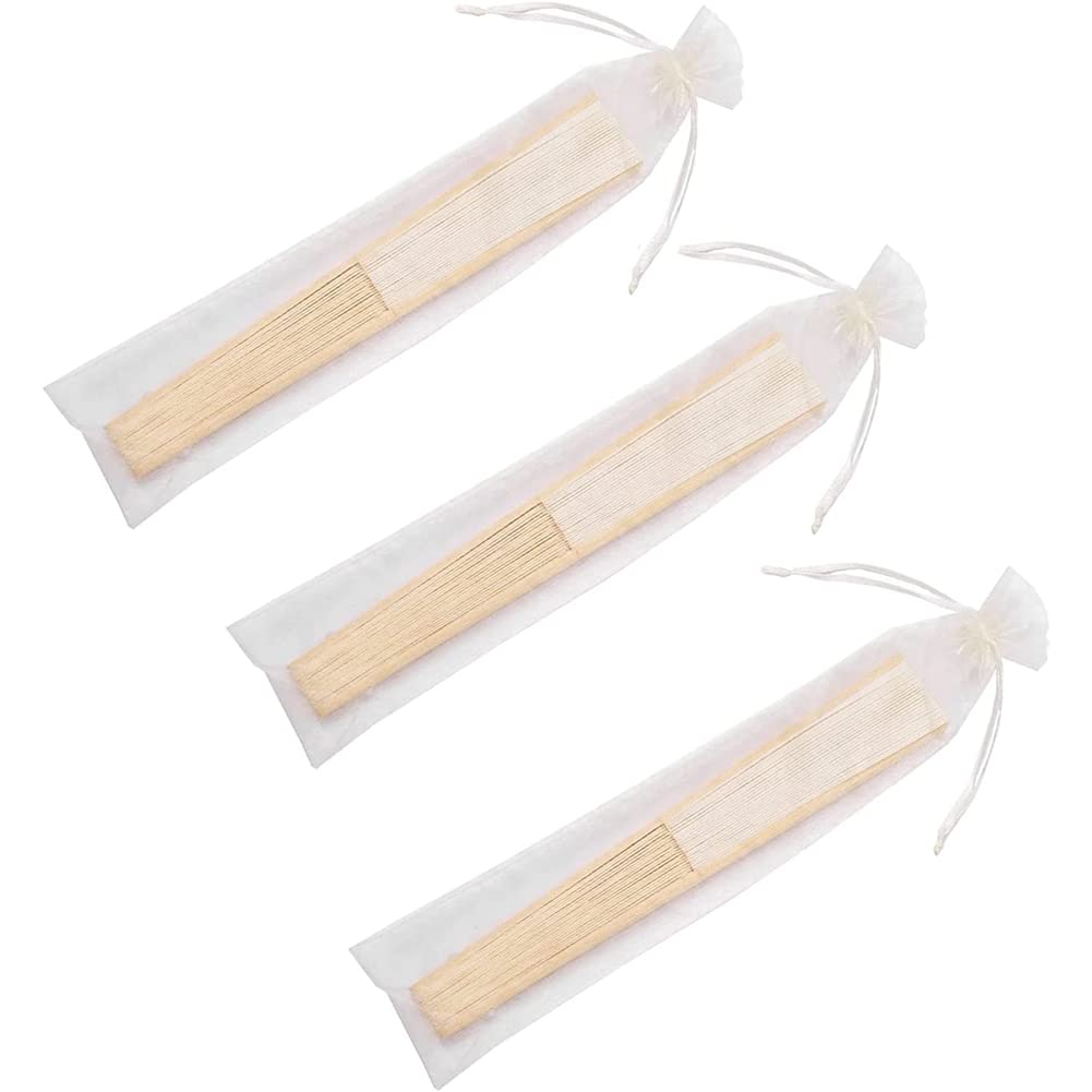 50-Teiliger Papier-Handfächer Aus Bambus, Gefalteter Handfächer, Dekorativer Papierfächer für Hochzeitsfeiern (Creme)