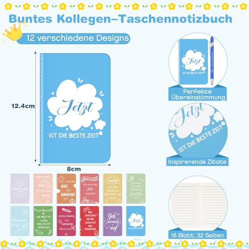 Tenare 12 Sets Kleine Geschenke für Kollegen Team 12 Notizblöcke mit Sprüchen 12 Motivation Kugelschreiber 12 Inspirierende Schlüsselanhänger Silikon 12 Organzabeutel Dankeschön Geschenke Abschied