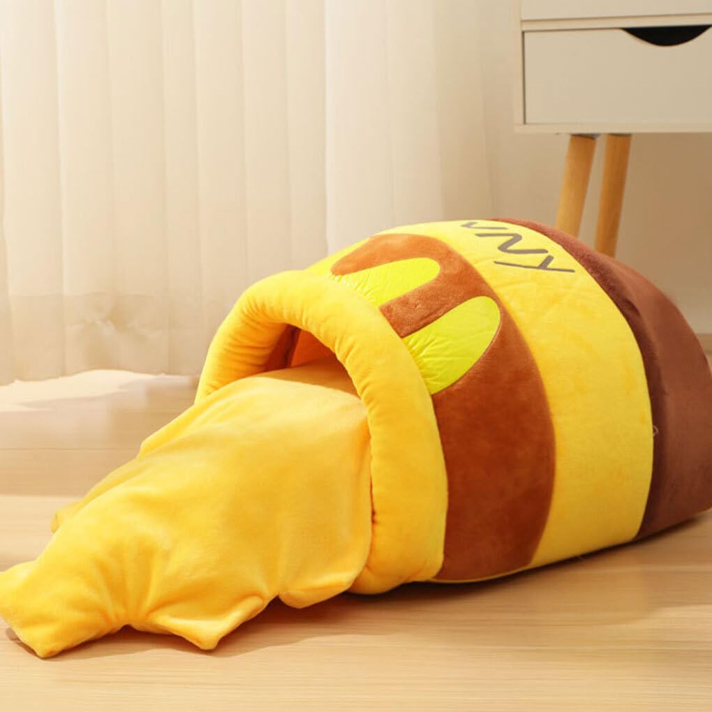 Pot de Miel Chat lit Hiver Respirant Pot Forme nid Mignon en Peluche Dessin animé PP Coton Maison de Remplissage pour Petits Chats Chiens