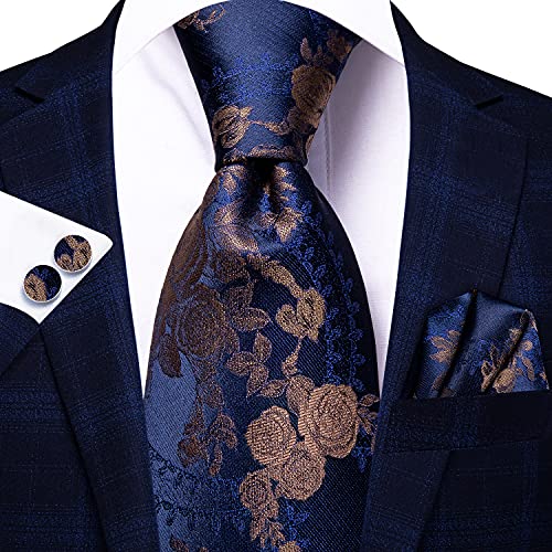 Image of Hi-Tie 3 Pcs Gift Box Mens Tie Set Necktie with Pocket Square Cufflinks Lapel Pin Silk Neck Tie Collection