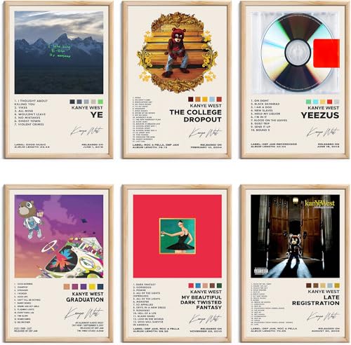 omle Kanye West Posters Album Cover Signed Limited Posters Prints Rapper Music Posters Room Aesthetic Canvas Wall Art Set of 6 for Teen and Girls Dorm Decor 8x12 inch Unframed
