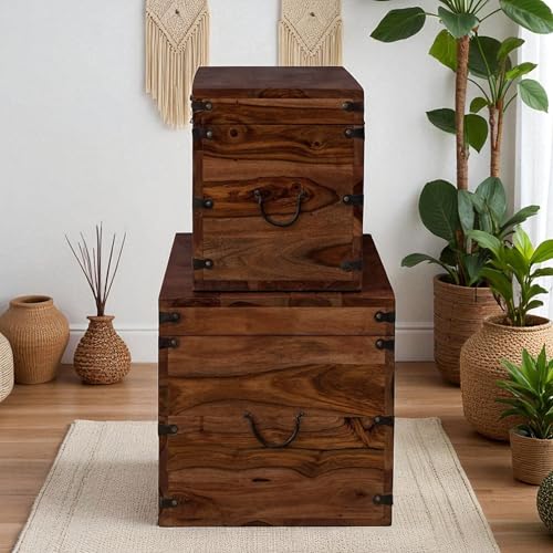 Image of The Attic Georgia Storage Box, Multipurpose Cabinet for Living Room & Bed room Storage, Solid Wood Classy storage, Honey Matte Finish