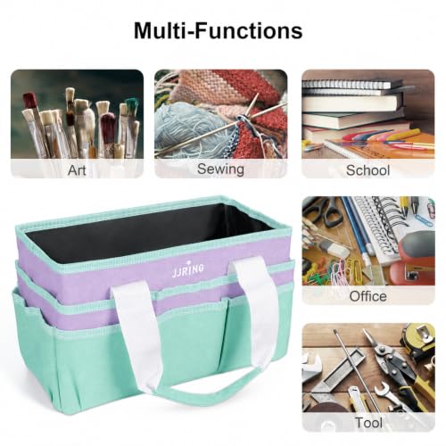 Image of JJRING Craft Organizer Tote Bag Art Storage Caddy Green and Purple