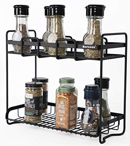 Rorence 2-Tier Spice Rack Kitchen Bathroom Standing Shelf Countertop Storage Organizer - Black