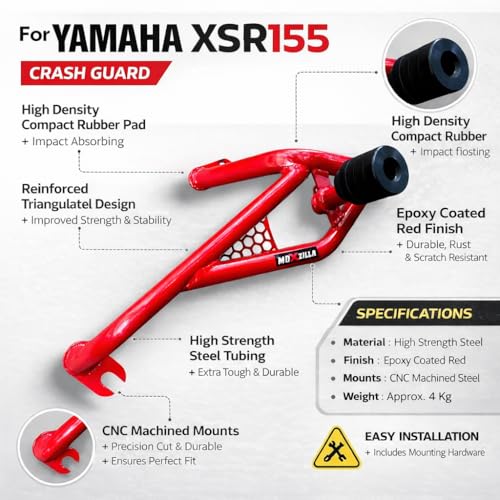 Image of MOXZILLA Crash Guard Shark Model for Yamaha XSR155 Bike Direct Fit Crash Guard (RED)