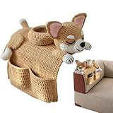 Sofa-Organizer – Gehäkelte Hundeaufbewahrung, süße handgefertigte Tasche, Sofa-Armlehnentasche, Getränkehalter-Organizer | Für Getränkebecher, Telefon, Snack, Gläser, Schlafzimmer, Wohnung, Haushalt,