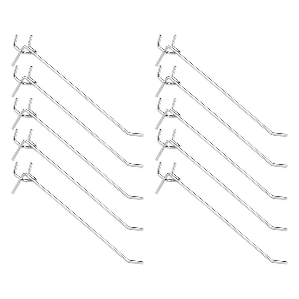 Demiawaking H Single Mesh Pegboard Hooks Metal Chrome-Plating Slat Wall Retail Store Shop Display Hanging Assortment Rack, 10 Pieces, Silver