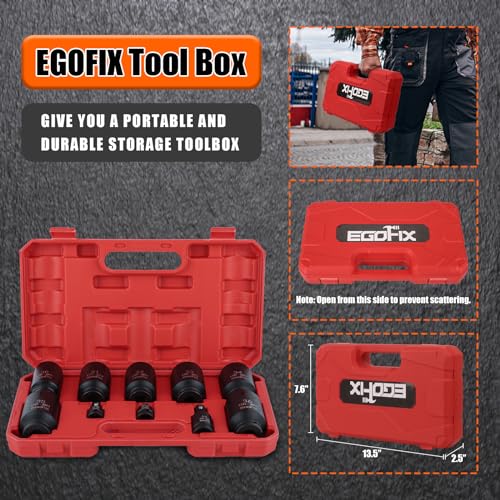 Image of 1 /2 inch Impact Axle Nut Socket Set 10 Pieces, Drive Deep CR-MO 6 Point 30,31,32,33,34,35,36mm Metric Socket, with 3 /8 inch - 1 /2 inch Socket Adapter Set, Universal Joint Socket