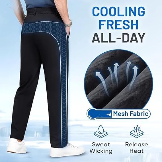 Ice Silk Mesh Panel Casual Pants, Mesh Irons Pants for Men Over 55, Quick Drying with Pockets Breathable4