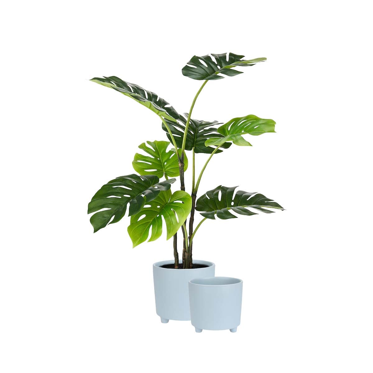 Muddy Hands Set of 2 - Blue Ceramic Planters with Legs Indoor Home House Decorative Flower Succulent Cactus Herb Small Round Plant Pot Cover Holder