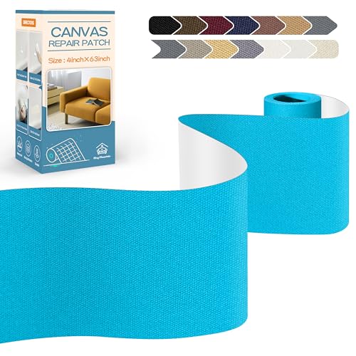 KING MOUNTAIN Canvas Repair Tape,Outdoor Gear Patch, 4×63 Inches,Waterproof,Self-Adhesive for Repairing Boat Covers,Sun Shades,Sofas,Tents,Lounge Chairs,Awnings (Blue)