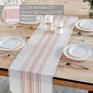VHC Brands Antique White Stripe Coral Indoor/Outdoor Runner 12x48 VHC Brands Antique White Stripe Coral IndoorOutdoor Runner 12×48