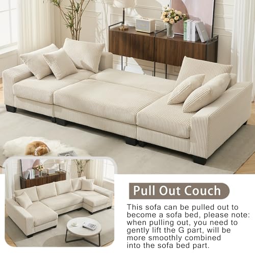 Image of ERYE 114-Inch Oversized U-Shaped Sleeper Sectional Sofabed, U Shaped Pull Out Sleeper Couch Symmetrical Convertible Sectional Sofa Bed with Double Chaise Daybed & Toss Pillows