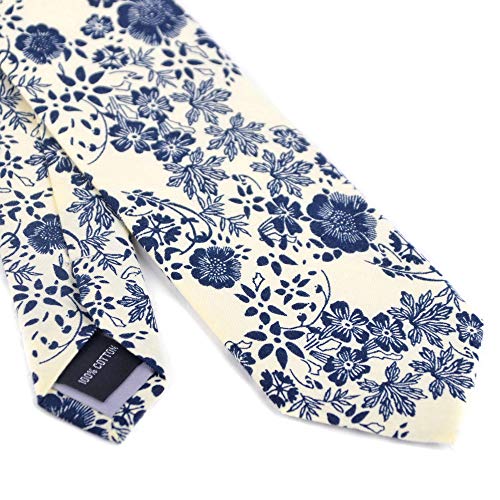 Image of Mens Floral Tie | Cotton Printed Skinny Necktie for Wedding | Spring & Summer