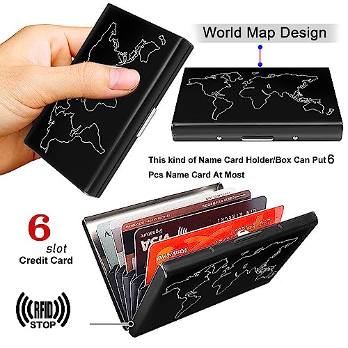 Storite 6 Slot RFID Metal Credit Debit ATM Card Holder Case Wallet for Men Women (Black Laser Print World Map, 9.5 x 6.5 x 1.3 cm) - Image 3