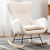 Qtivii Rocker Glider Chair for Nursery, Modern Rocking Chair with High Backrest and Armrests, Comfy Uplostered Accent Chair for Living Room, Bedroom (Beige)