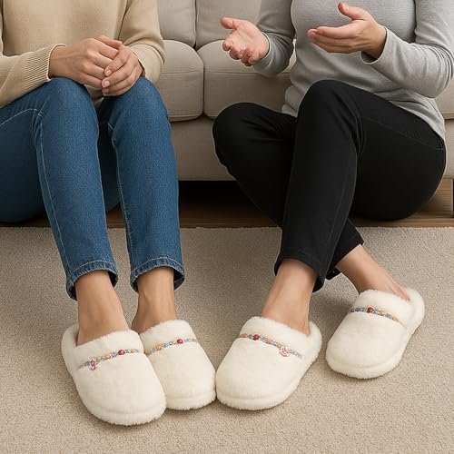 Women's Fuzzy Slip-on Slippers - Memory Foam Indoor Home Slippers, Cozy, Soft, Lightweight & Comfortable for Home Use3