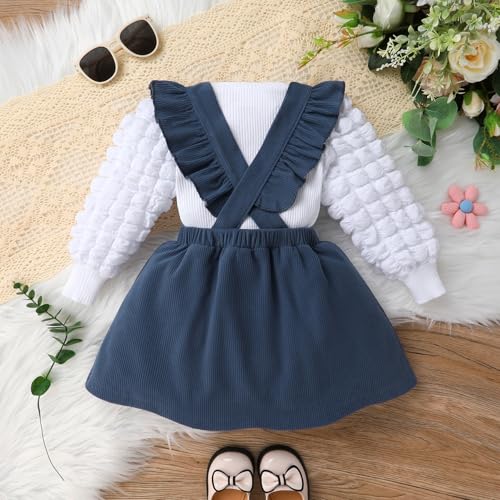 Baby Girl Toddler Corduroy Dress Outfit Sets Bubble Long Sleeve Ribbed Top and Jumper Skirt Fall Clothes 12M-5Y4