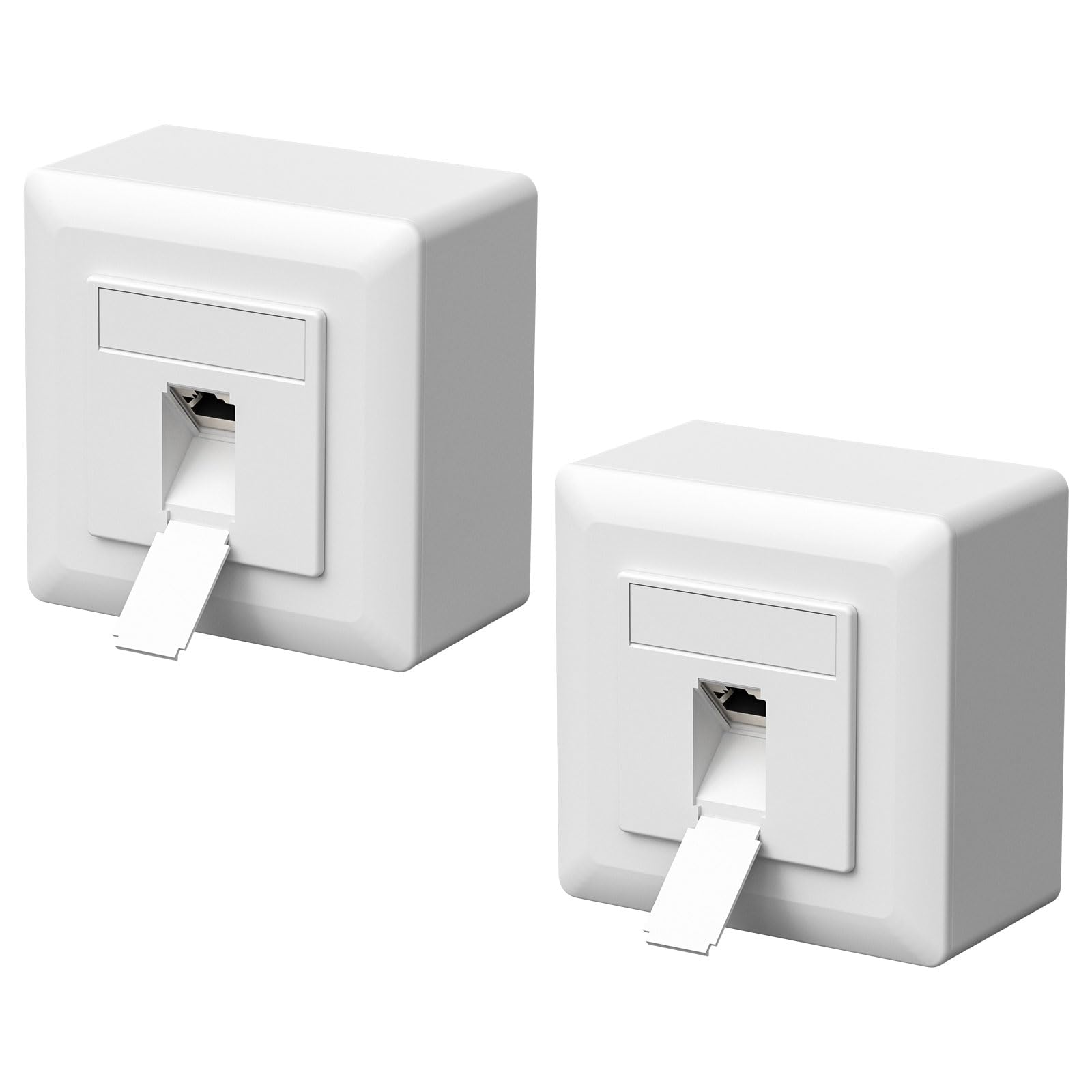 FGB Lot de 2 prises réseau universelles CAT6a - 1 port RJ45 - Pour montage en saillie ou encastré - 10 Gigabit Ethernet - Pour câble réseau réseau - Câble de pose - Blanc