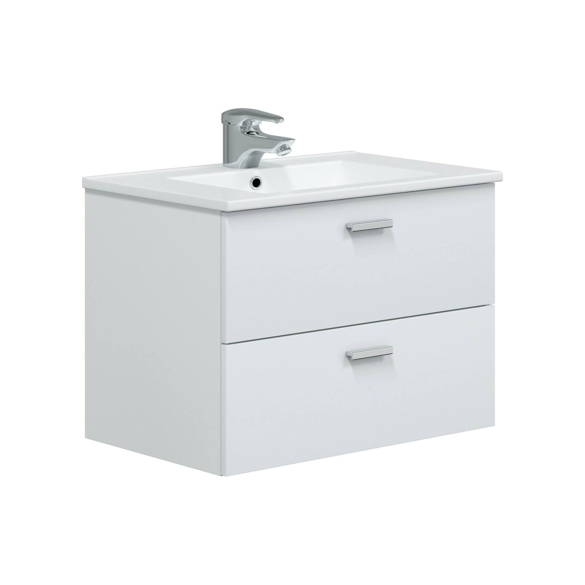 Dmora Mobile sottolavabo Denison, Mobiletto da Bagno, Contenitore Porta lavabo, Armadio per lavandino, 70x45 h50 cm, Bianco Lucido