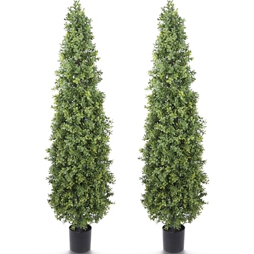 Yuwinron Artificial Boxwood Topiary Tree 4FT Fake Topiary Tree Faux Potted Topiary Plant for Porch...