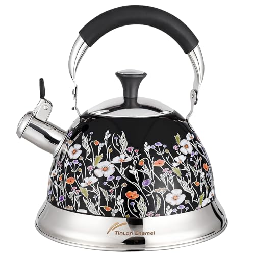 Tinlon Enamel Stainless Steel Whistling Tea Kettle Stovetop - 3.1QT