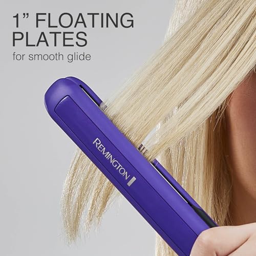 Image of Remington 1 inch flat iron, anti-static hair straightener technology, 30 second heating and 60 minute automatic shut-off, 30% longer ceramic floating plates