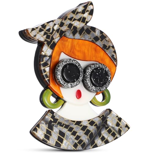 CALLARON Broche Acrílico Con Forma De Niña Alfileres De Solapa De Moda Para Mujer Alfiler Para El Pecho Cárdigan Sombrero Bufanda Ropa Alfiler De Solapa Joyería Para Mamá Del Día De