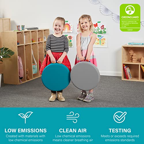 Image of Factory Direct Partners SoftScape 15 inch Round Classroom Floor Cushions with Handles; Flex Seating for Daycare, Preschool, Playroom; 2 inch Thick Deluxe Foam (6-Piece) - Gray /Light Gray, 11232-GYLG