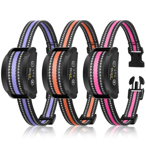 PetJoy Anti Bark Collar 3 Pack, 5 Adjustable Sensitivity Levels Barking Collars, Smart Automatic Bark Collar with 7-Stage Escalating Beep-to-Shock Correction by PetJoy - Used condition - US$41.27