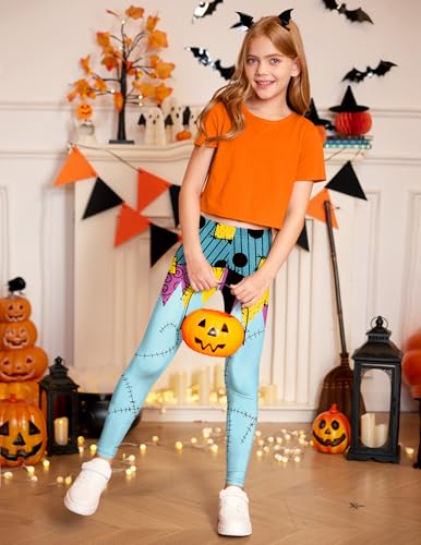 Girls Halloween Funny Print Stretchy Leggings Full Ankle Length Tight Pants 5-14 Years4