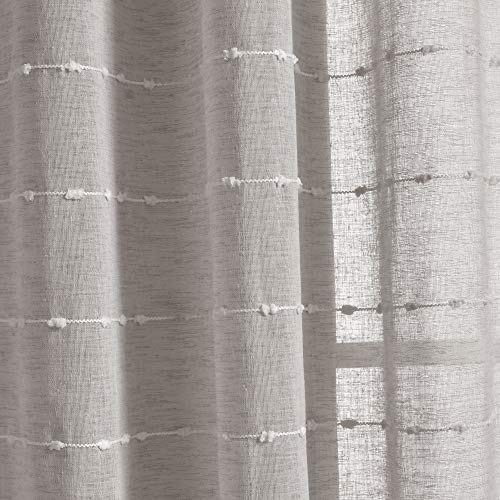Lush Decor Farmhouse Textured Grommet Sheer Window Curtain Panel Pair, 38" W x 84" L, Gray, Grey, W 13" x L 14" (2 Panels) - Image 3