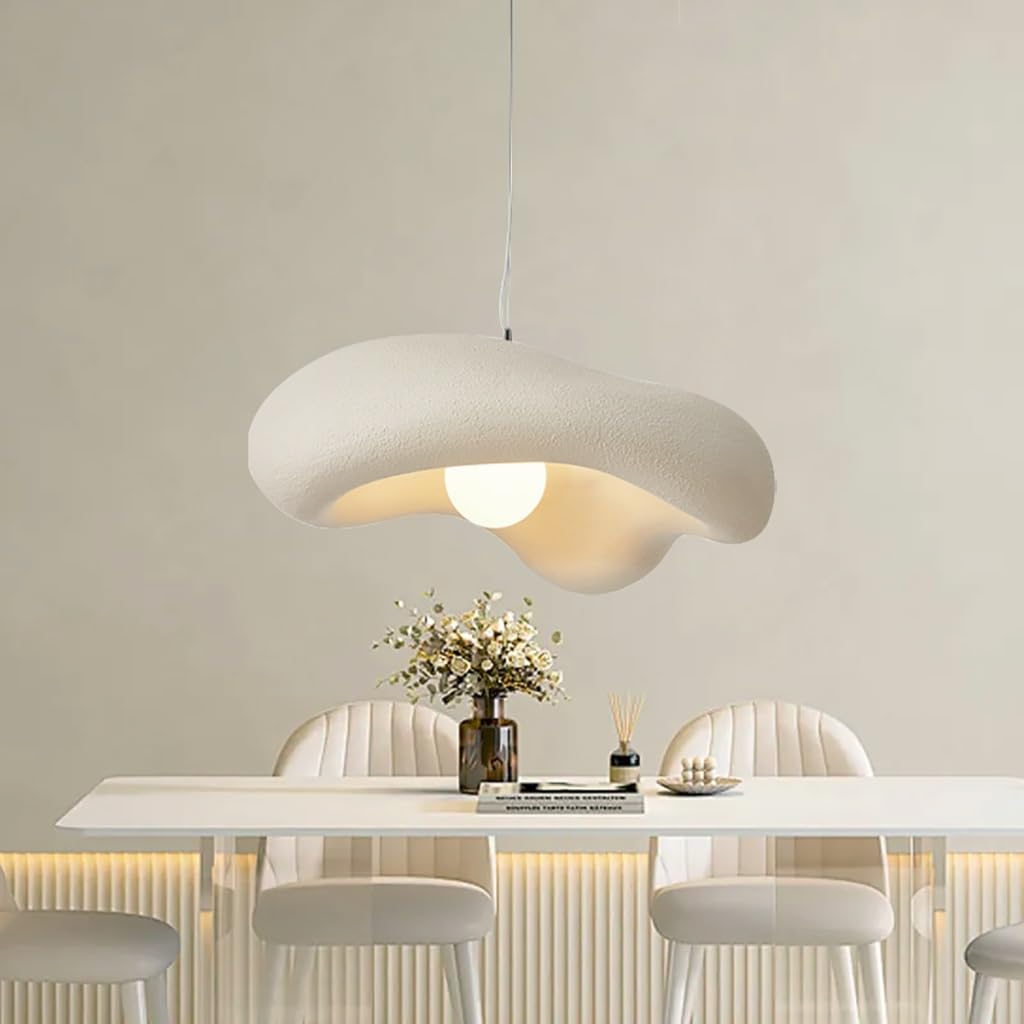 MyLjp Wabi Sabi Style Pendant Lights Polystyrene Floral Pendant Lamp Vintage Restaurant Chandelier E27 Nordic Style Kitchen Dining Room Living Room Pendant Light(Beige,30CM)