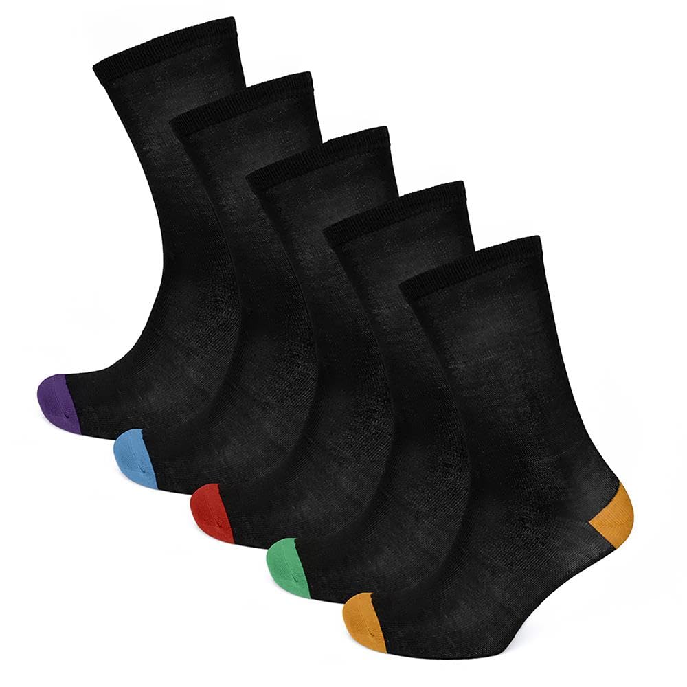 A2z Men's Black Contrast Heel And Toe Multicoloured Cotton Rich - Socks Az951 5 Pack 7-11