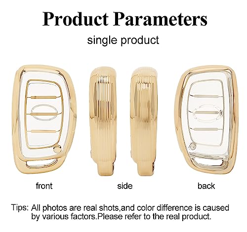 Image of JVCV Soft TPU Transparent Key Cover Compatible with Hyundai Alcazar, Creta, Venue, i20, Tucson, Elantra 4 Button Smart Key - Stylish Protective Case for Car Remote (Transparent Gold)