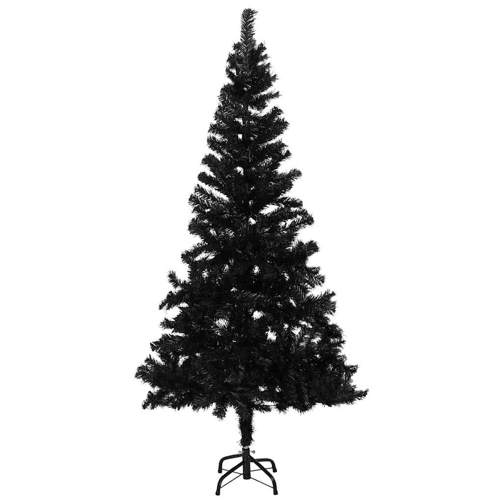 Albero di Natale Nero Preilluminato 180 cm PVC | Con Palline Incluse, Luce LED Calda, Base Stabile, Decorazione Festiva per Interni